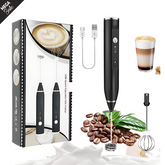 Rechargeable Electric Milk Frother – Adjustable Speed Handheld Coffee Whisk with 2 Attachments