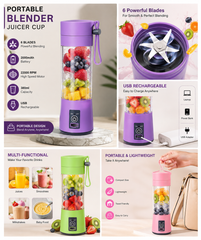 6 Blade Mini Portable USB Rechargeable Juicer Blender – Smoothie Maker & Fruit Mixer