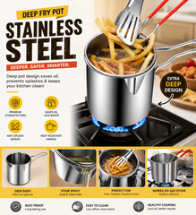 Deep Frying Pot with Strainer Basket 1200ml – Stainless Steel Oil Fryer Pot with Removable Filter Basket | Tempura, French Fries & Chicken Fry Cooker
