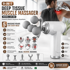 9-in-1 Deep Tissue Muscle Massage Gun LM-280 | 5 Interchangeable Massage Heads | Portable Electric Body Massager for Pain Relief & Muscle Recovery