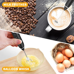 Rechargeable Electric Milk Frother – Adjustable Speed Handheld Coffee Whisk with 2 Attachments