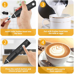Rechargeable Electric Milk Frother – Adjustable Speed Handheld Coffee Whisk with 2 Attachments