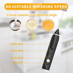 Rechargeable Electric Milk Frother – Adjustable Speed Handheld Coffee Whisk with 2 Attachments