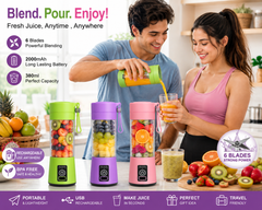 6 Blade Mini Portable USB Rechargeable Juicer Blender – Smoothie Maker & Fruit Mixer