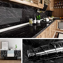 Black Marble Peel and Stick Wallpaper – Self-Adhesive Waterproof Countertop & Cabinet Covering