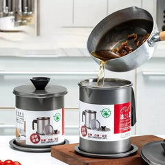 Kitchen Oil Filter Pot – Stainless Steel Oil Strainer Container with Fine Mesh Filter | Reusable Cooking Oil Storage Can with Lid