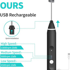 Rechargeable Electric Milk Frother – Adjustable Speed Handheld Coffee Whisk with 2 Attachments
