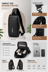 Anti-Theft Crossbody Sling Bag – Waterproof USB Charging Travel Shoulder Bag with Security Lock