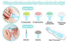 Baby Electric Nail Trimmer Safe Grooming Kit with LED Light – Newborn, Kids & Adults Nail File Set (Quiet & Painless)