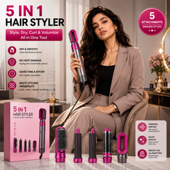 5-in-1 Hot Air Brush Hair Dryer – Volumizer, Straightener & Curler Styling Tool
