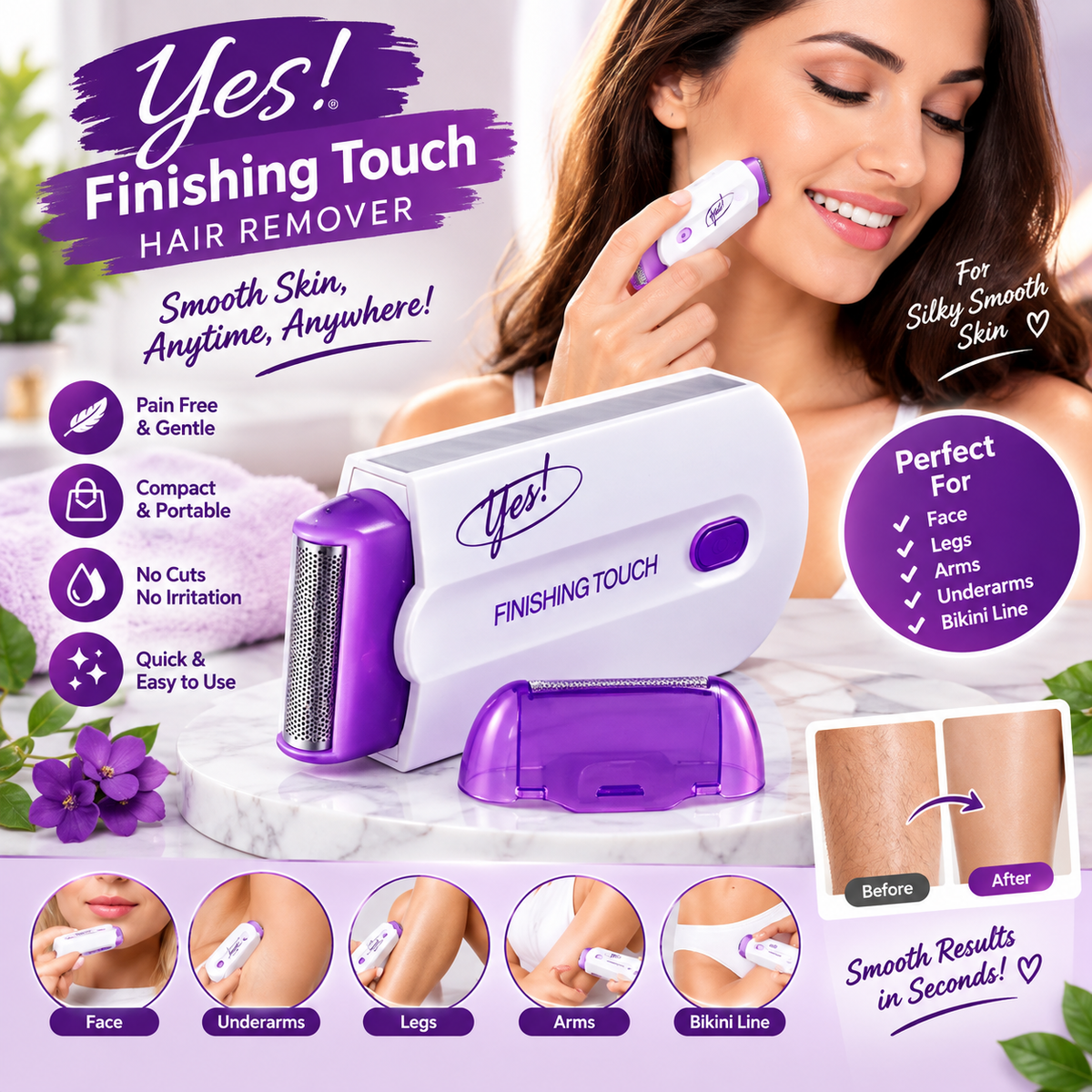 Finishing Touch 2-in-1 Laser Hair Remover & Trimmer – Pain-Free Electric Hair Removal for Women