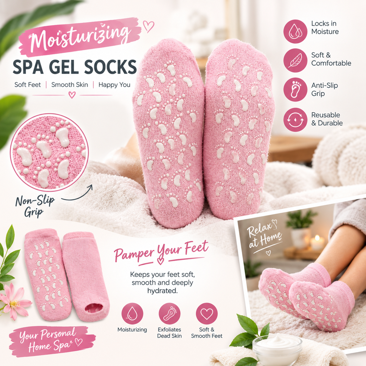 Moisturizing Spa Gel Socks – Silicone Foot Care Socks for Dry & Cracked Heels