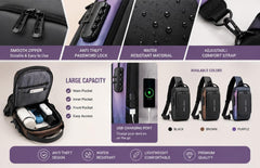 Anti-Theft Crossbody Sling Bag – Waterproof USB Charging Travel Shoulder Bag with Security Lock
