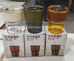 Glass Cup, Bamboo Lid, Glass Straw, Coffee Cup, Water Cup, Aesthetic Cup.