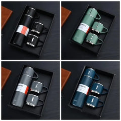 3 Cup 500ml Double-Layer Stainless Steel Vacuum Flask Set – Hot & Cold Thermos Bottle with 3 Cups