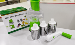 3-in-1 Rotary Drum Vegetable Cutter & Cheese Grater | Manual Hand Crank Vegetable Slicer, Potato Grater, Kitchen Food Shredder with Stainless Steel Blades