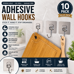 Large Heavy Duty Self-Adhesive Wall Hooks – Transparent PVC Sticky Hooks for Kitchen, Bathroom & Home (Pack of 10)