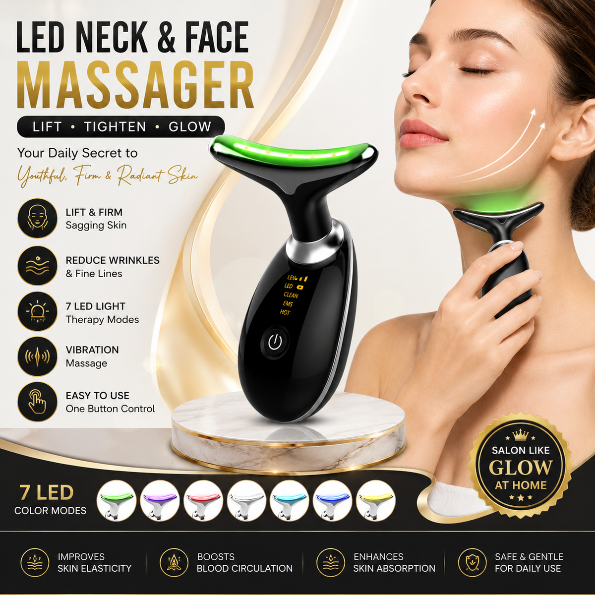 Electric Face & Neck Massager – Anti-Aging Facial Lifting & Skin Tightening Device | Portable Vibration Beauty Massager